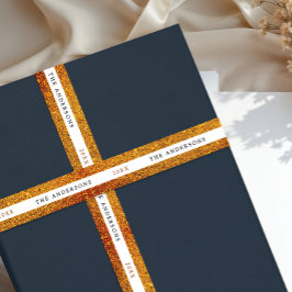 Elegant Shiny Gold White Sparkle Glitter Name Typo サテンリボン