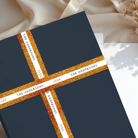 Elegant Shiny Gold White Sparkle Glitter Name Typo サテンリボン