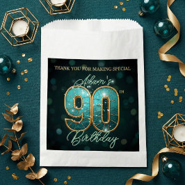 Elegant Shiny Teal Gold 90th Birthday Party フェイバーバッグ