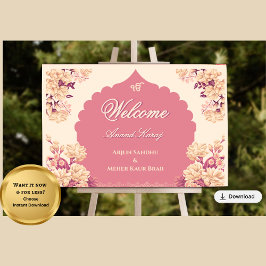 Elegant Sikh Wedding Welcome Sign | Anand Karaj  ポスター