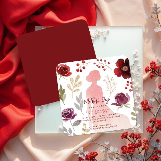 Elegant Silhouette Mothers Day Tea Party 招待状