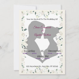 Elegant Silhouette Wedding Invitation with Floral 招待状