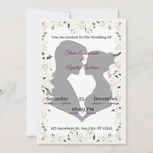 Elegant Silhouette Wedding Invitation with Floral  招待状 (正面)