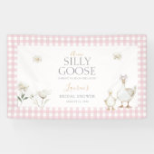 Elegant Silly Goose Whimsical Pink Bow Baby Shower 横断幕 (横)