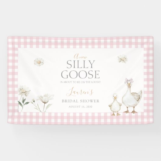 Elegant Silly Goose Whimsical Pink Bow Baby Shower 横断幕 (横)