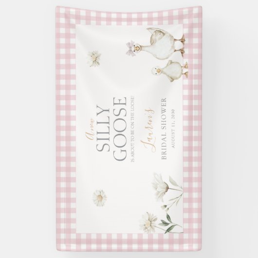 Elegant Silly Goose Whimsical Pink Bow Baby Shower 横断幕 (縦)