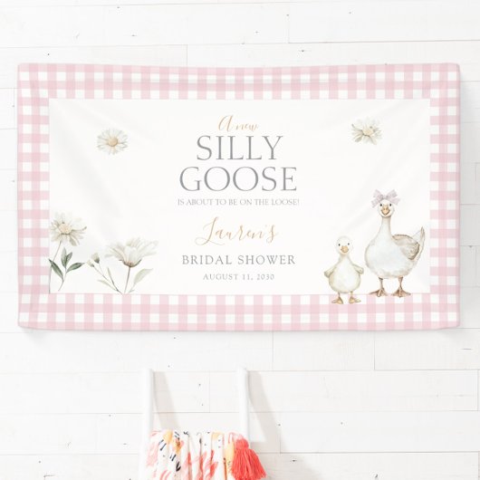 Elegant Silly Goose Whimsical Pink Bow Baby Shower 横断幕