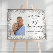 Elegant Silver 25th Wedding Anniversary Welcome ポスター