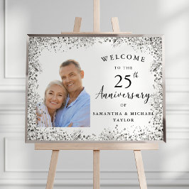 Elegant Silver 25th Wedding Anniversary Welcome ポスター