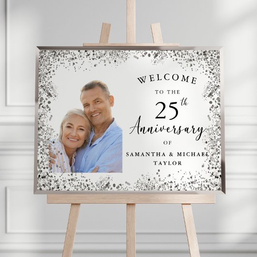 Elegant Silver 25th Wedding Anniversary Welcome ポスター