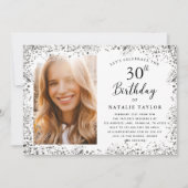 Elegant Silver 30th Birthday Party 招待状 (正面)