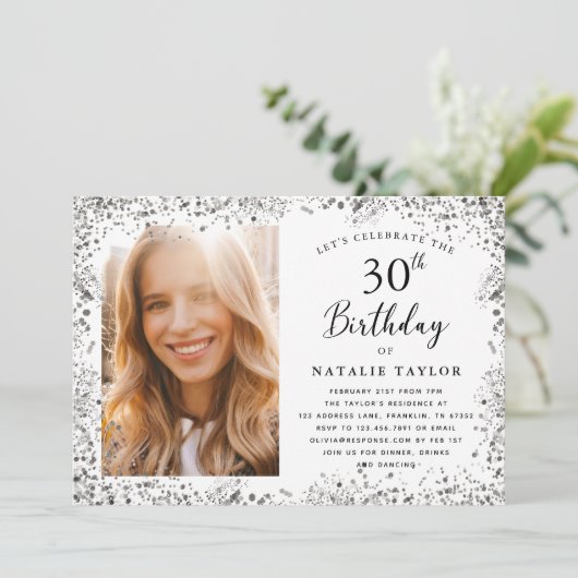 Elegant Silver 30th Birthday Party 招待状 (スタンド正面)