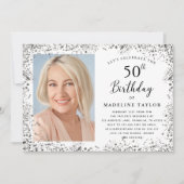 Elegant Silver 50th Birthday 招待状 (正面)