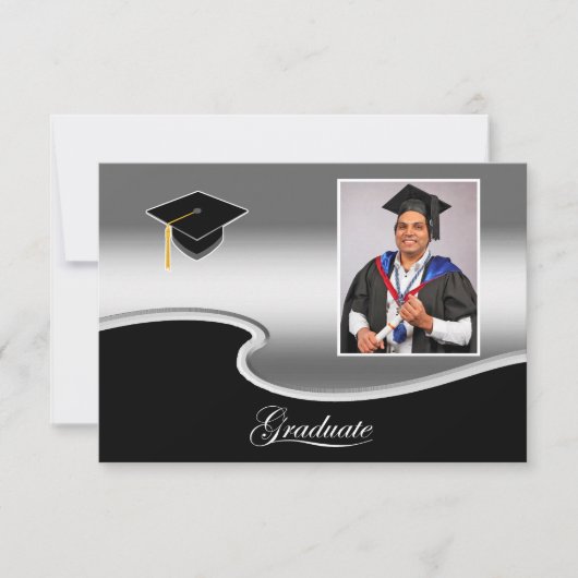 Elegant Silver and Black Grad Party enclosure カード (正面)