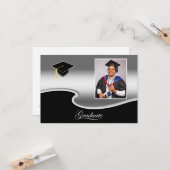 Elegant Silver and Black Grad Party enclosure カード (正面/裏面インサイチュ)