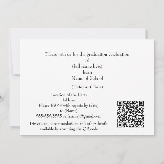 Elegant Silver and Black Grad Party invitation 案内状 (裏面)
