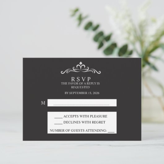 Elegant Silver and Black Horizontal Wedding RSVP (スタンド正面)