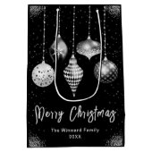 Elegant Silver and Black Ornament Christmas ミディアムペーパーバッグ (裏面)