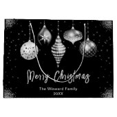 Elegant Silver and Black Ornament Christmas ラージペーパーバッグ (裏面)