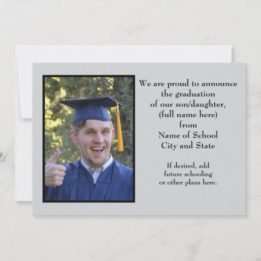 Elegant Silver and Black with Photo Graduation 案内状 (裏面)