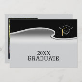 Elegant Silver and Black with Photo Graduation 案内状 (正面/裏面)