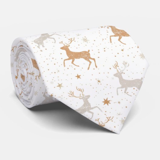 Elegant Silver and Gold Reindeer Christmas ネクタイ (ロール)