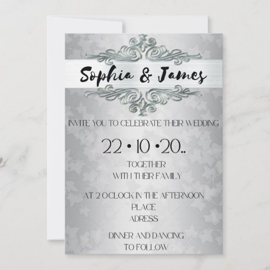 Elegant Silver Baroque Wedding Invitation – Custom 招待状 (正面)