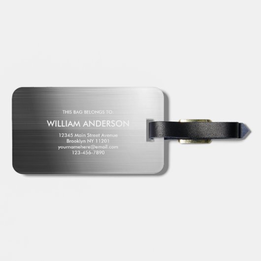 Elegant Silver & Black Metallic Brushed Monogram ラゲッジタグ (裏面横)