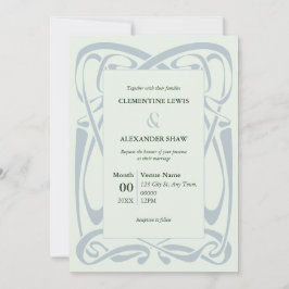 Elegant Silver Blue on Mint Green Vintage Ribbon 招待状