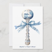 Elegant Silver Blue Rattle Bow Baby Shower 招待状 (正面)