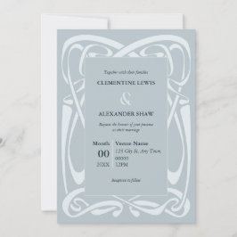 Elegant Silver Blue Vintage Ribbon 招待状