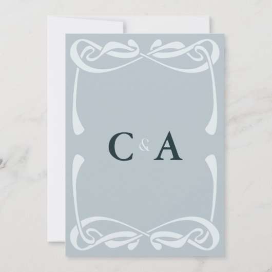 Elegant Silver Blue Vintage Ribbon 招待状 (裏面)