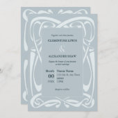 Elegant Silver Blue Vintage Ribbon 招待状 (正面/裏面)