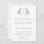 Elegant Silver Botanical Crest Heritage Wedding  招待状 (正面)