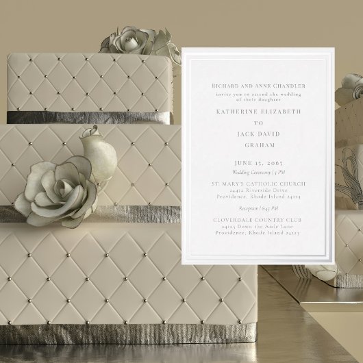 Elegant Silver Bride Parents 2 Venue Silver 箔招待状