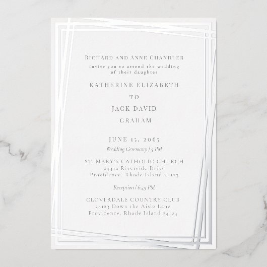 Elegant Silver Bride Parents 2 Venue Silver II 箔招待状 (正面)