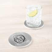 Elegant Silver Brushed Metal Monogram Name Stylish コースター (側面)