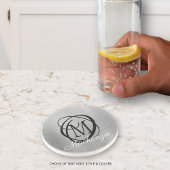 Elegant Silver Brushed Metal Monogram Name Stylish コースター