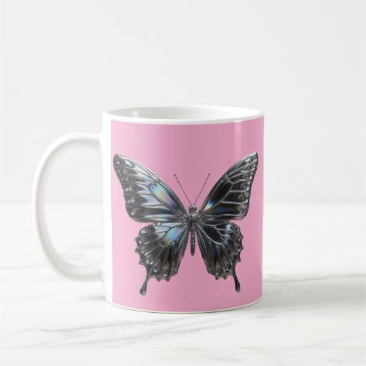Elegant Silver Butterfly with Open Wings コーヒーマグカップ (左)