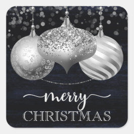 Elegant Silver Christmas Ornaments スクエアシール