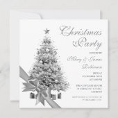 Elegant Silver Christmas Tree & Bow Holiday Party 招待状 (正面)