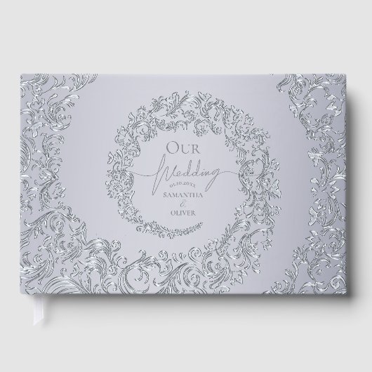 Elegant Silver Damask Wedding ゲストブック (正面)