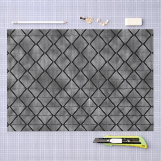 Elegant Silver Diamond Illusion  Art Deco Pattern 薄葉紙 (クラフト)