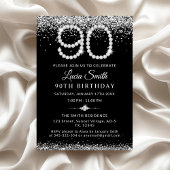 Elegant Silver Diamonds 90th Birthday Party 招待状