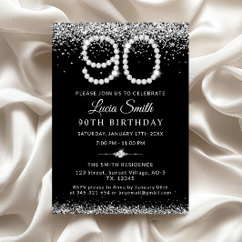 Elegant Silver Diamonds 90th Birthday Party 招待状