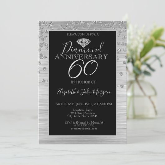 Elegant Silver Diamonds Wedding Anniversary 招待状 (スタンド正面)