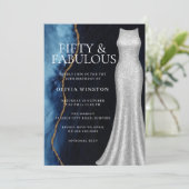 Elegant Silver Dress & Navy 50th Birthday Party 招待状 (スタンド正面)