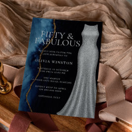 Elegant Silver Dress & Navy 50th Birthday Party 招待状