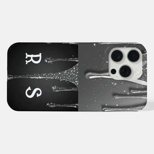 💎 Elegant Silver Drip Monogram Custom Name iPhoneケース (裏面横)
