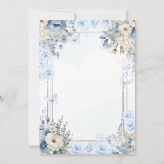 Elegant Silver & Dusty Blue Roses 80th Birthday 招待状 (裏面)